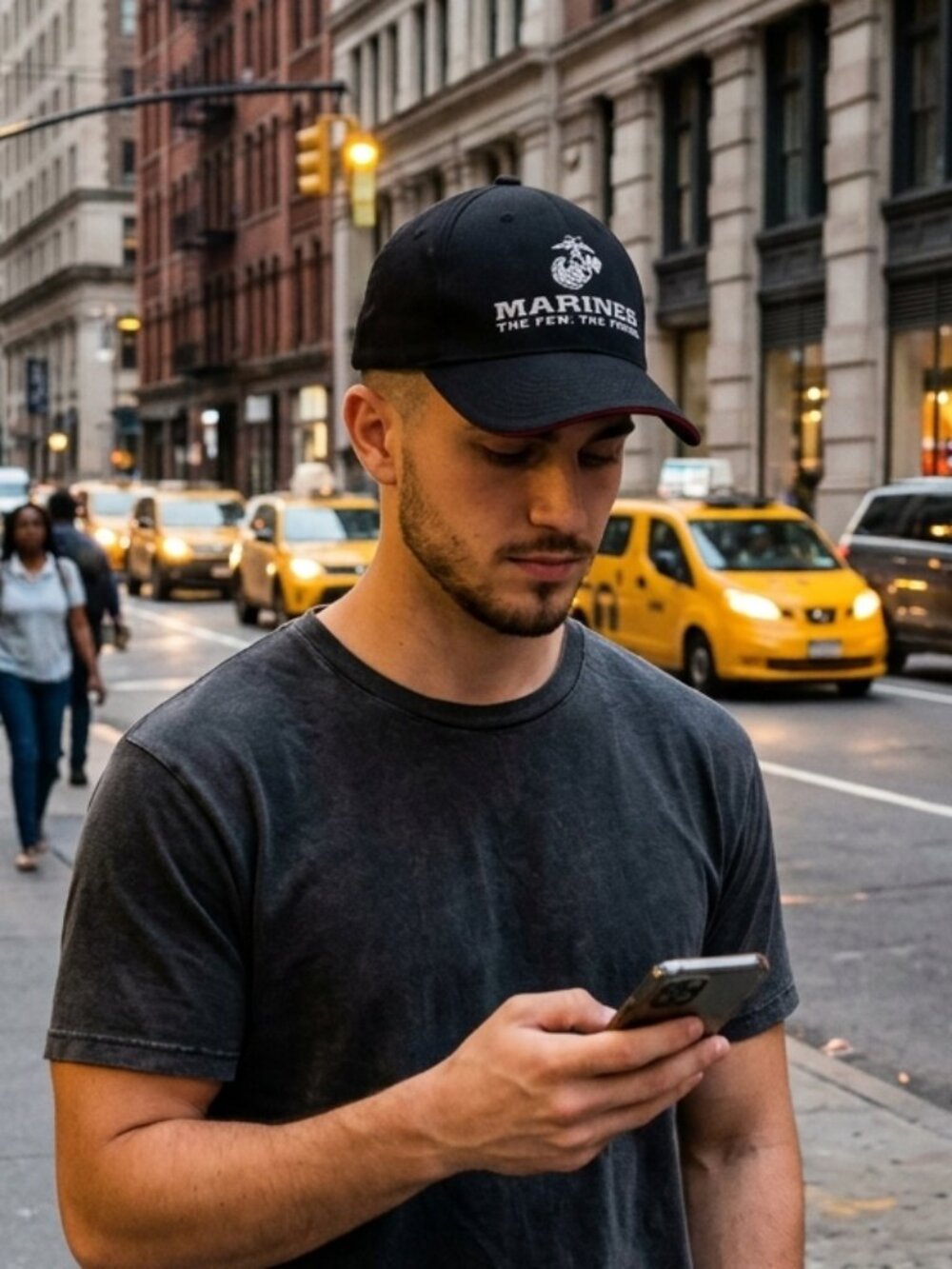 Military Marines Black Embroidered Ball Cap